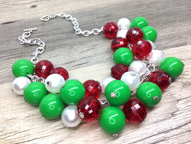 Christmas Necklace, Extra Chunky Strand of pearl beads, red and green necklace, christmas jewelry, christmas beads, chunky necklace