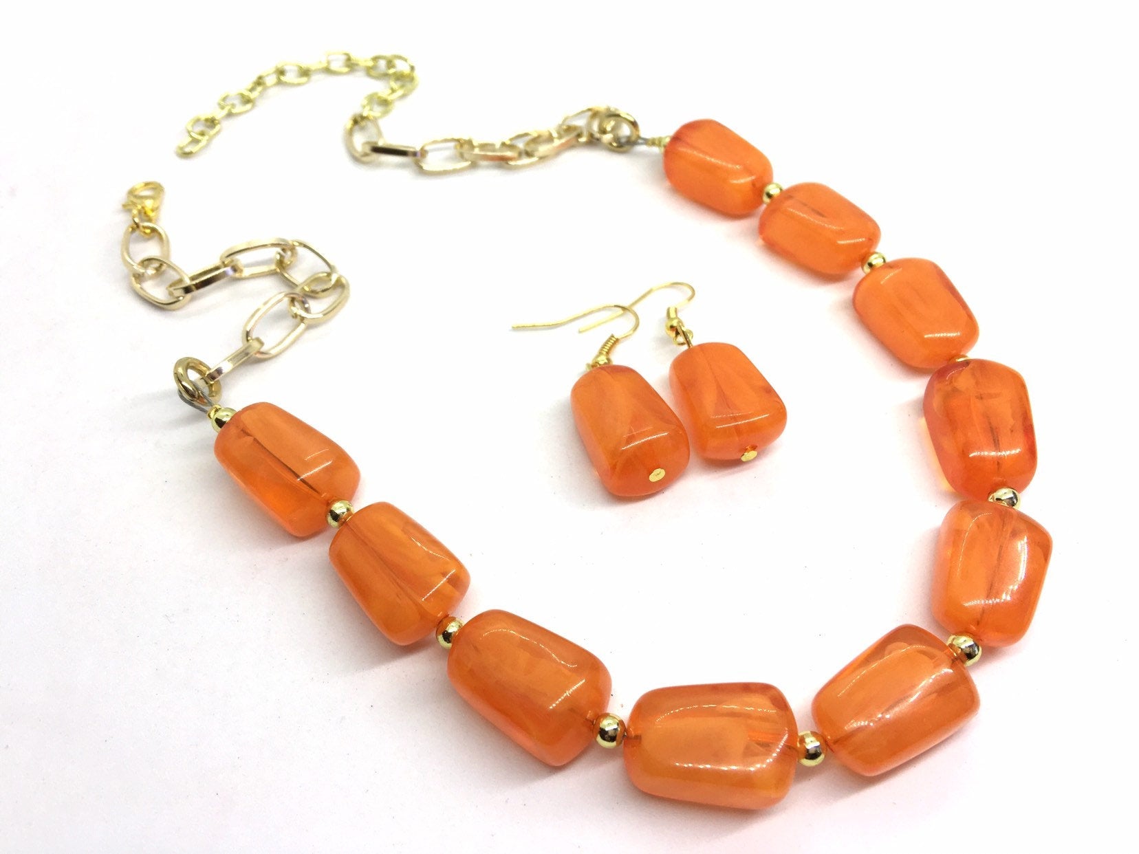 Orange, white and gold murano necklace and earrings set - Murano Glass  Jewelry - Murano Glass Gifts Co.