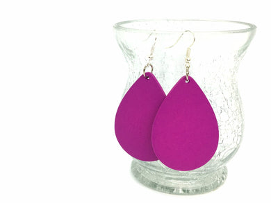 Teardrop wood earrings, painted wood earrings, wood jewelry, pink earrings, geometric dark pink earrings, statement earrings