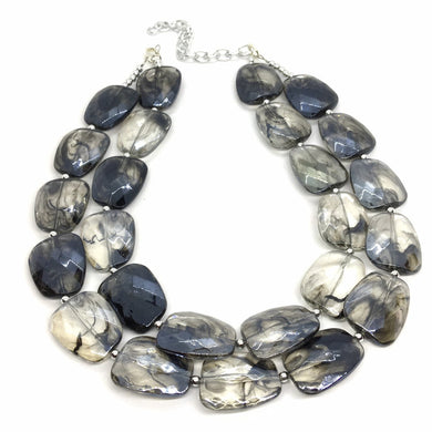 Black & Resin Big Bead Necklace, multi Strand Statement Jewelry, black Chunky bib, bridesmaid jewelry, beaded bracelet earrings