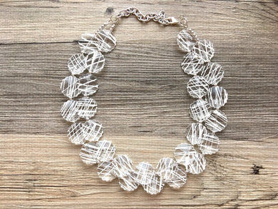 White & Resin Statement jewelry set, Chunky Beaded Necklace, white Jewelry, white Necklace, white beaded necklace, white and silver necklace