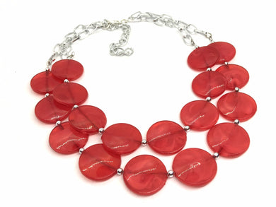 Red Necklace, multi strand jewelry, big beaded chunky statement necklace, red jewelry, bridesmaid necklace, bib necklace