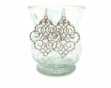 Filigree Earrings, SHINY silver drop Earrings, Metal Filigree Earrings, filigree jewelry, silver jewelry cutout lace earrings silver pendant