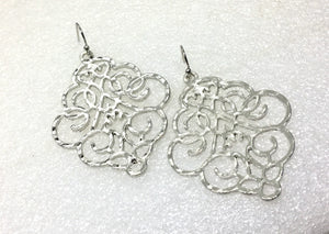 Filigree Earrings, SHINY silver drop Earrings, Metal Filigree Earrings, filigree jewelry, silver jewelry cutout lace earrings silver pendant