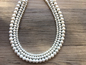 Graduated Women's White Pearl Statement Necklace, Big Pearl Necklace, White Necklace, Bridesmaid jewelry wedding statement necklace