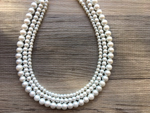 Graduated Women's White Pearl Statement Necklace, Big Pearl Necklace, White Necklace, Bridesmaid jewelry wedding statement necklace