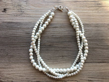 Load image into Gallery viewer, Braided White mixed size Pearl Statement Necklace, Big Pearl Necklace, White Necklace, Bridesmaid jewelry wedding statement necklace