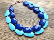 Load image into Gallery viewer, Royal Blue &amp; Turquoise Necklace, double strand jewelry, big beaded chunky statement necklace, blue necklace, turquoise jewelry, teal jewelry