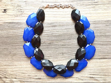 Load image into Gallery viewer, Black &amp; Blue Necklace, multi strand jewelry, big beaded chunky statement necklace, blue necklace, bridesmaid necklace, bib necklace, black