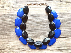 Black & Blue Necklace, multi strand jewelry, big beaded chunky statement necklace, blue necklace, bridesmaid necklace, bib necklace, black