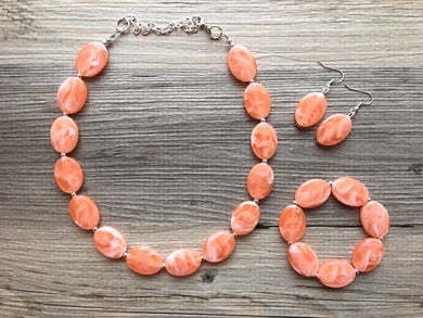 Peachy Orange Statement Necklace Jewelry Set, Chunky Jewelry Big Beaded single Strand Necklace, orange Necklace, peach Jewelry Set, peach