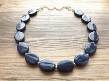 Load image into Gallery viewer, Navy Blue Statement Necklace Jewelry Set, Chunky Jewelry Big Beaded Single Strand Necklace, blue Necklace, dark blue Jewelry Set