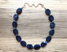 Load image into Gallery viewer, Navy Blue Statement Necklace Jewelry Set, Chunky Jewelry Big Beaded Single Strand Necklace, blue Necklace, dark blue Jewelry Set