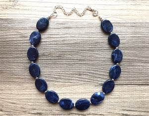 Navy Blue Statement Necklace Jewelry Set, Chunky Jewelry Big Beaded Single Strand Necklace, blue Necklace, dark blue Jewelry Set