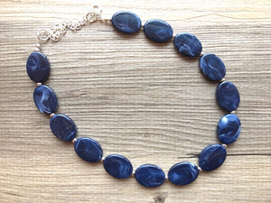 Navy Blue Statement Necklace Jewelry Set, Chunky Jewelry Big Beaded Single Strand Necklace, blue Necklace, dark blue Jewelry Set