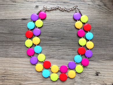 Fiesta Rainbow Beaded Necklace, Colorful Jewelry, Chunky statement necklace, big beaded necklace, rainbow jewelry, rainbow baby