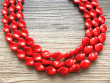 Load image into Gallery viewer, Red Statement jewelry set, Chunky Beaded Necklace, red Jewelry, red Necklace, red beaded necklace, red earrings, Valentines Day