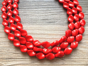 Red Statement jewelry set, Chunky Beaded Necklace, red Jewelry, red Necklace, red beaded necklace, red earrings, Valentines Day