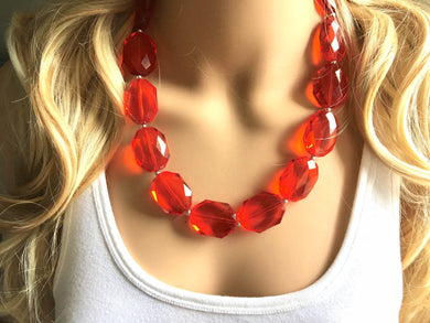 Big Bead red Necklace, Single Strand Statement Jewelry, bright lipstick red Chunky bib bridesmaid, red jewelry, red necklace beaded