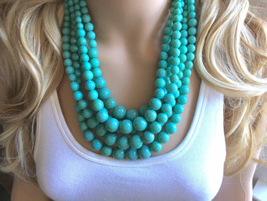 Turquoise Beaded statement necklace, extra chunky graduated bead blue green jewelry, turquoise long necklace jewelry, green earrings