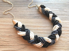 Load image into Gallery viewer, Braided Statement Necklace - Seed Bead Jewelry - Black, White, and Gray