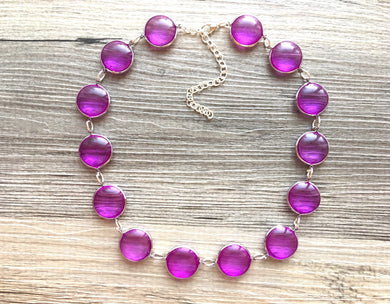 Purple glass bubble statement necklace - simple purple everyday lightweight silver jewelry - bridesmaid stone necklace