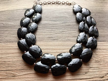 Load image into Gallery viewer, Double Black chunky statement necklace, bib jewelry black necklace, black jewelry, black beaded necklace, black bubble, black cloud necklace