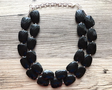 Black chunky statement necklace, bib jewelry black necklace, black jewelry, black beaded necklace, black bubble, double strand black necklac