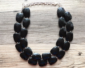 Double Black chunky statement necklace, bib jewelry black necklace, black jewelry, black beaded necklace, black bubble, black cloud necklace