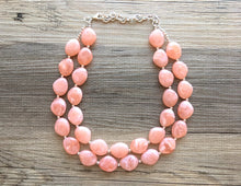 Load image into Gallery viewer, Peach Chunky Statement jewelry set, Big bib beaded jewelry, Double Strand Statement Necklace earrings, peach bridesmaid wedding, Magnolia