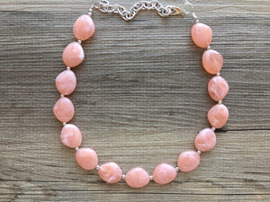 Peach Chunky Statement jewelry set, Big bib beaded jewelry, single Strand Statement Necklace earrings, peach bridesmaid wedding, Magnolia
