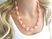 Load image into Gallery viewer, Peach Chunky Statement jewelry set, Big bib beaded jewelry, single Strand Statement Necklace earrings, peach bridesmaid wedding, Magnolia