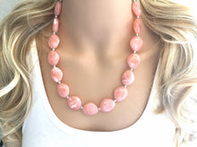 Load image into Gallery viewer, Peach Chunky Statement jewelry set, Big bib beaded jewelry, single Strand Statement Necklace earrings, peach bridesmaid wedding, Magnolia