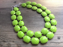 Load image into Gallery viewer, Green Apple statement necklace, chunky green necklace, double strand necklace, lime green jewelry, beaded jewelry, everyday necklace, green