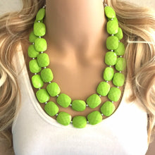 Load image into Gallery viewer, Green Apple statement necklace, chunky green necklace, double strand necklace, lime green jewelry, beaded jewelry, everyday necklace, green