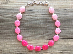 Pink Ombré Chunky Statement jewelry set, Big bib beaded jewelry, Single Strand Statement Necklace earrings, bridesmaid wedding, Magnolia