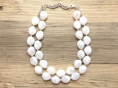Double Layer White chunky statement necklace, bib jewelry cloudy white necklace, white jewelry, white beaded necklace, white bubble