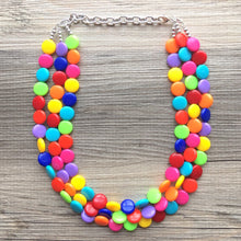 Load image into Gallery viewer, Triple Rainbow Beaded Necklace, Colorful Jewelry, Chunky statement necklace, big beaded necklace, rainbow jewelry, rainbow baby confetti