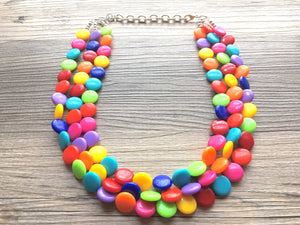 Triple Rainbow Beaded Necklace, Colorful Jewelry, Chunky statement necklace, big beaded necklace, rainbow jewelry, rainbow baby confetti
