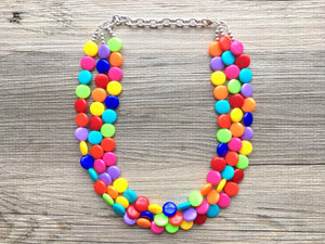 Triple Rainbow Beaded Necklace, Colorful Jewelry, Chunky statement necklace, big beaded necklace, rainbow jewelry, rainbow baby confetti