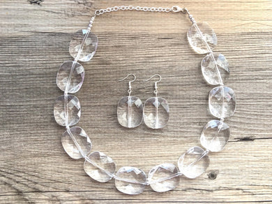 Single Strand Clear Crystal Statement Necklace, Bib necklace, everyday necklace, beaded necklace, bridesmaid necklace, translucent necklace