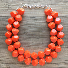 Load image into Gallery viewer, Bright Chunky Orange Statement Necklace, Big beaded jewelry, Double Strand Statement Necklace, Bib necklace orange bridesmaid wedding silver