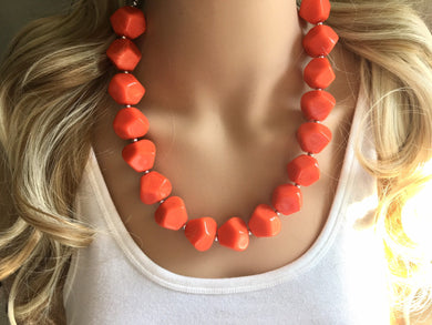 Orange Chunky Statement Necklace, Big beaded jewelry, single Strand Statement Necklace, Bib necklace, bright orange bridesmaid wedding