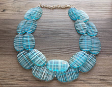 Load image into Gallery viewer, Blue Statement Necklace - Double Strand Teal and White Big Bead Jewelry bib chunky oval bead turquoise, blue and white necklace, light blue