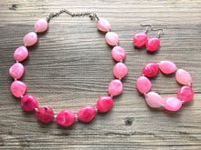 Load image into Gallery viewer, Pink Ombré Chunky Statement jewelry set, Big bib beaded jewelry, Single Strand Statement Necklace earrings, bridesmaid wedding, Magnolia