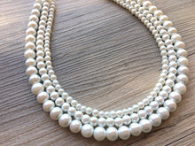 Load image into Gallery viewer, Graduated Women&#39;s White Pearl Statement Necklace, Big Pearl Necklace, White Necklace, Bridesmaid jewelry wedding statement necklace