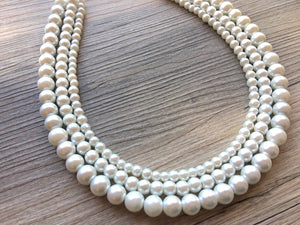 Graduated Women's White Pearl Statement Necklace, Big Pearl Necklace, White Necklace, Bridesmaid jewelry wedding statement necklace