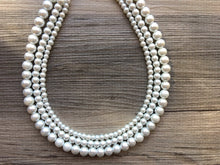 Load image into Gallery viewer, Graduated Women&#39;s White Pearl Statement Necklace, Big Pearl Necklace, White Necklace, Bridesmaid jewelry wedding statement necklace