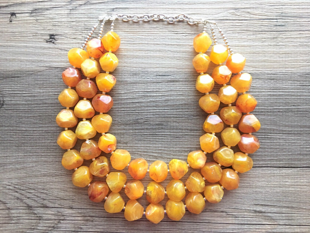 XL Collar Marigold Chunky Statement Necklace, Big beaded jewelry, red orange Statement Necklace, Bib necklace, yellow bridesmaid wedding