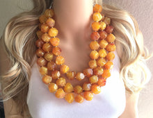 Load image into Gallery viewer, XL Collar Marigold Chunky Statement Necklace, Big beaded jewelry, red orange Statement Necklace, Bib necklace, yellow bridesmaid wedding